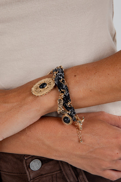 Clara Black Western Charm Layered Bracelet