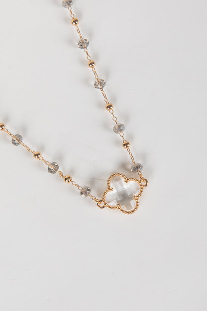Charlotte Gold Beaded Quatrefoil Charm Necklace