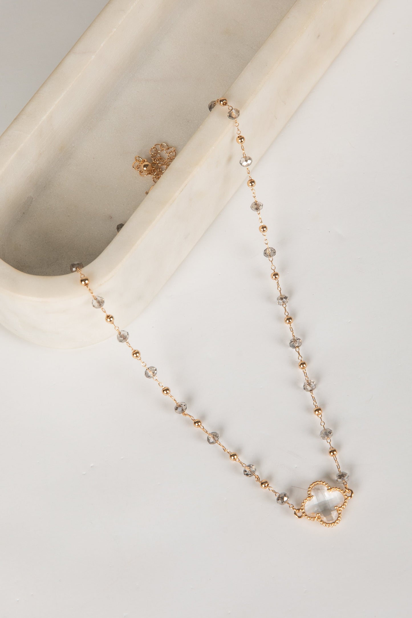 Charlotte Gold Beaded Quatrefoil Charm Necklace