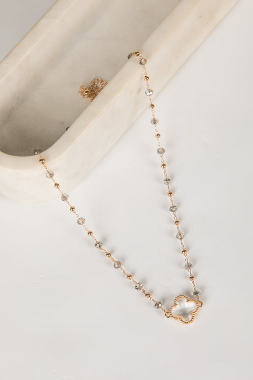 Charlotte Gold Beaded Quatrefoil Charm Necklace
