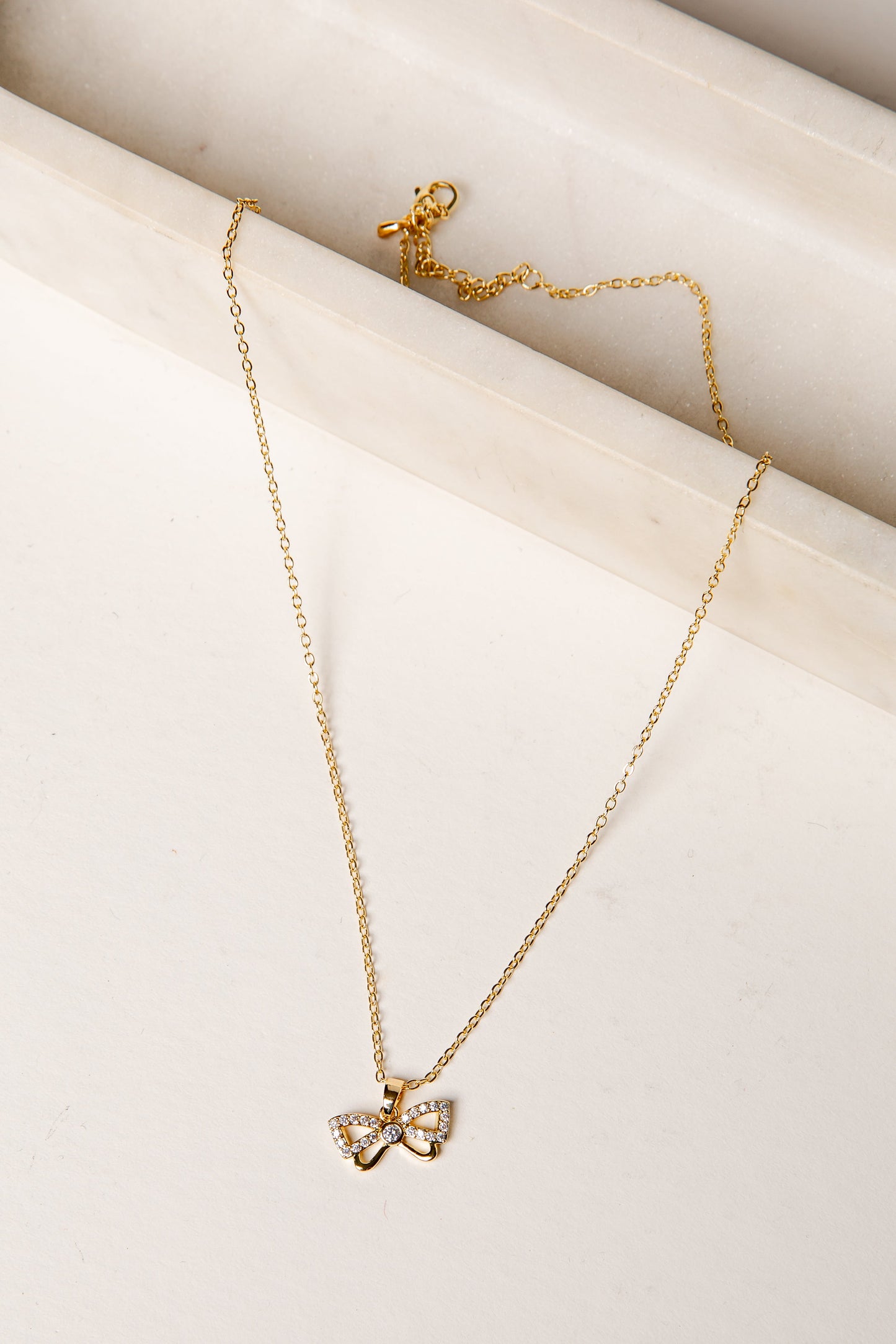 Bella Gold Rhinestone Bow Necklace