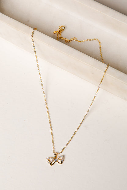 Bella Gold Rhinestone Bow Necklace