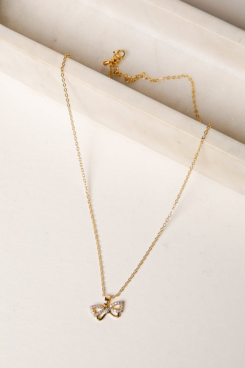 Bella Gold Rhinestone Bow Necklace