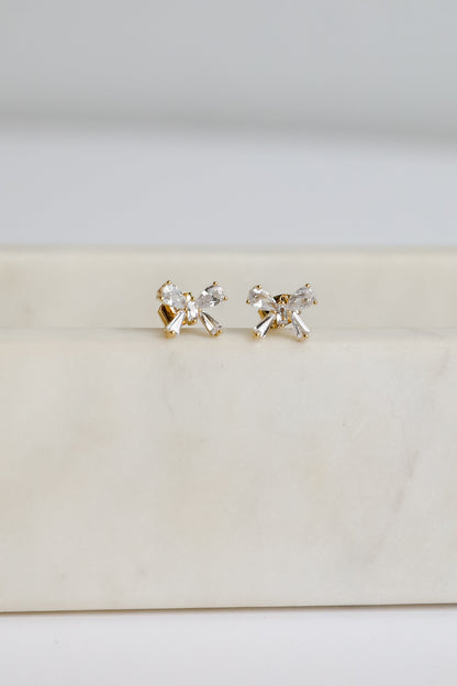 Claudia Gold Gemstone Bow Stud Earrings