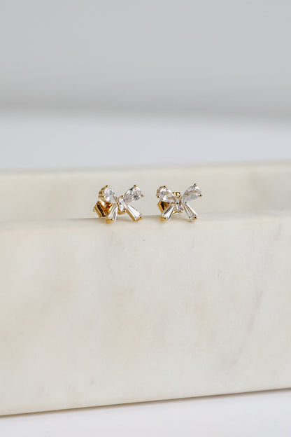 Claudia Gold Gemstone Bow Stud Earrings