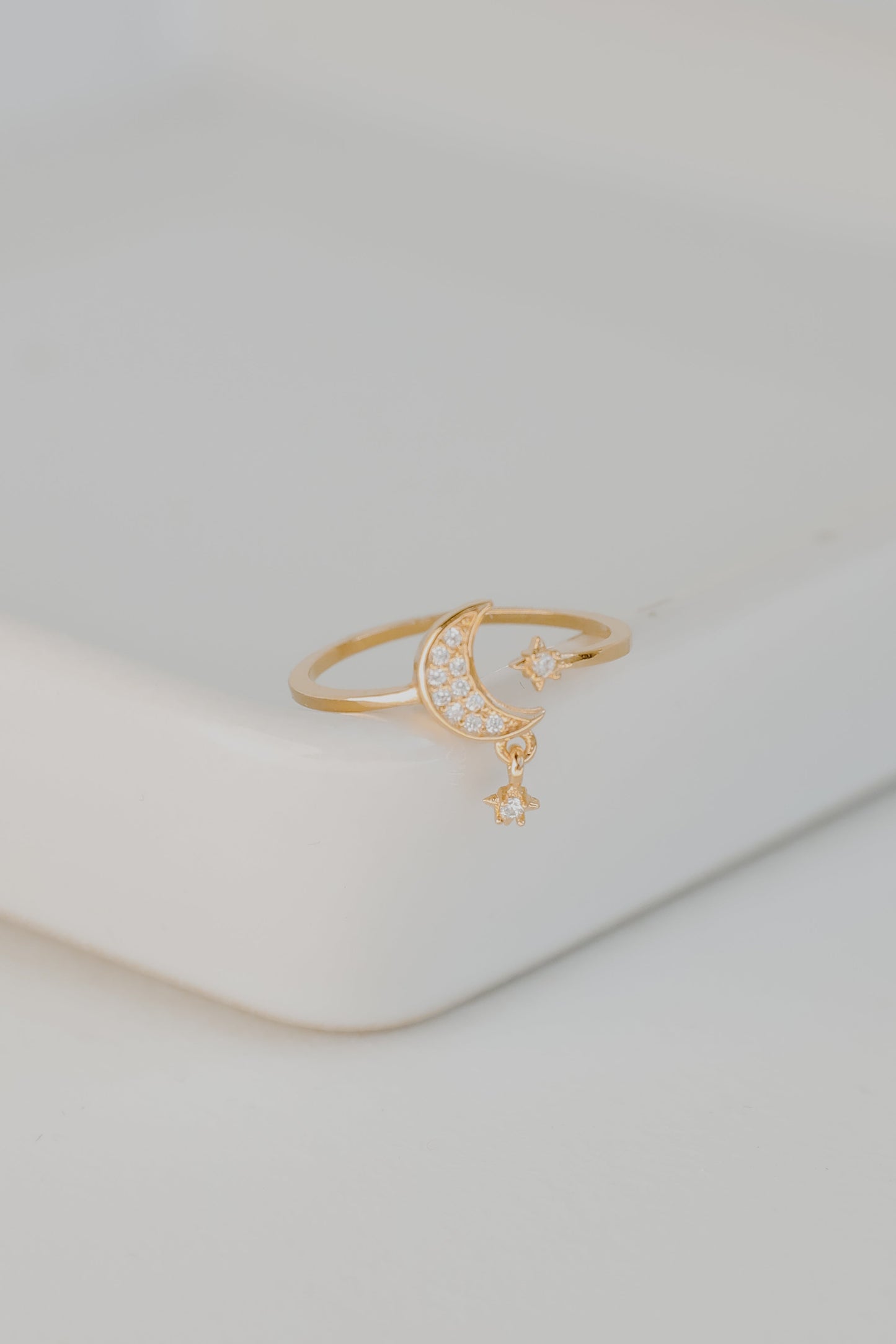 Anna Gold Rhinestone Star + Moon Ring