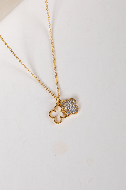 Eliana Gold Rhinestone Quatrefoil Charm Necklace