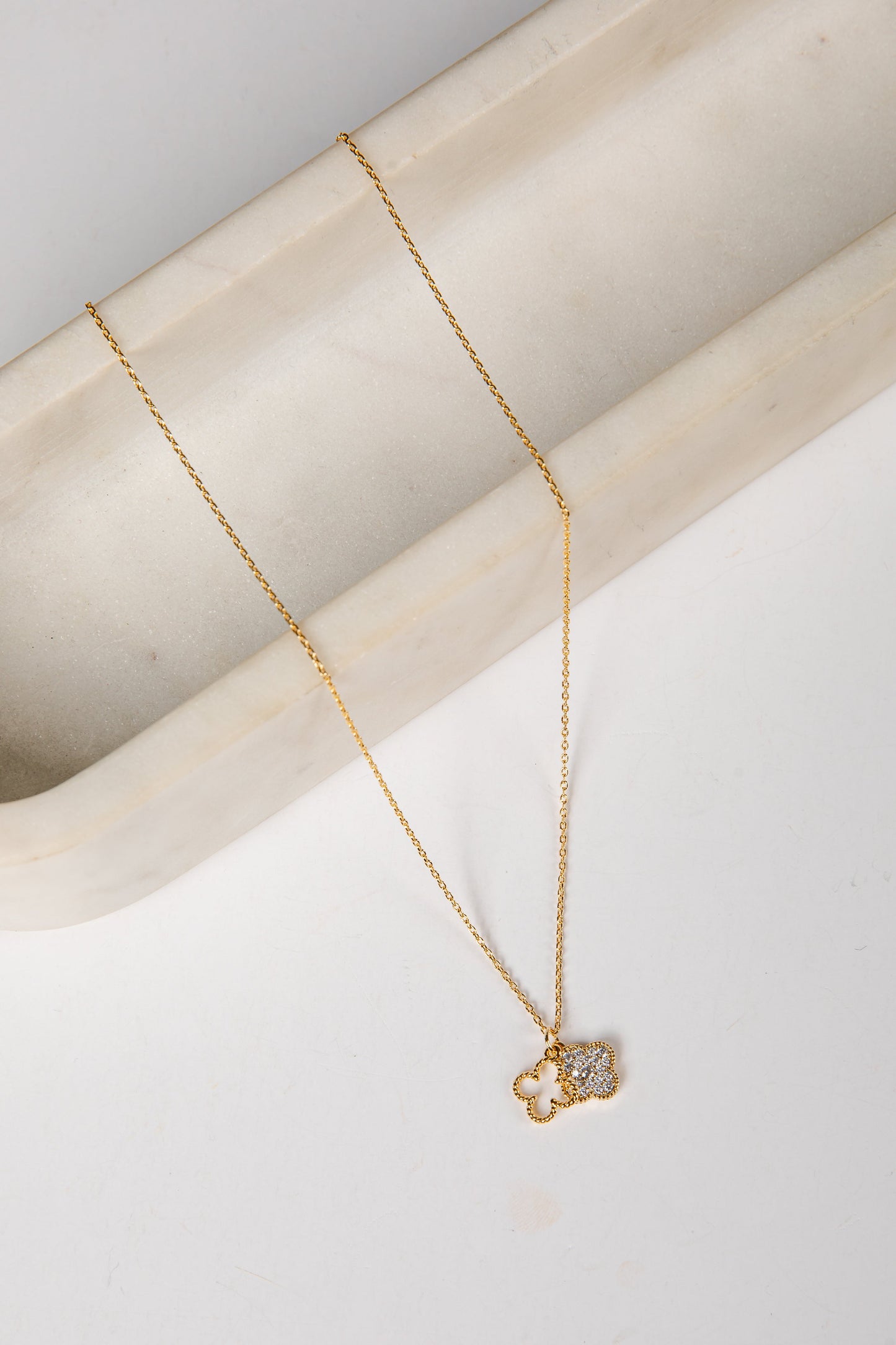 Eliana Gold Rhinestone Quatrefoil Charm Necklace