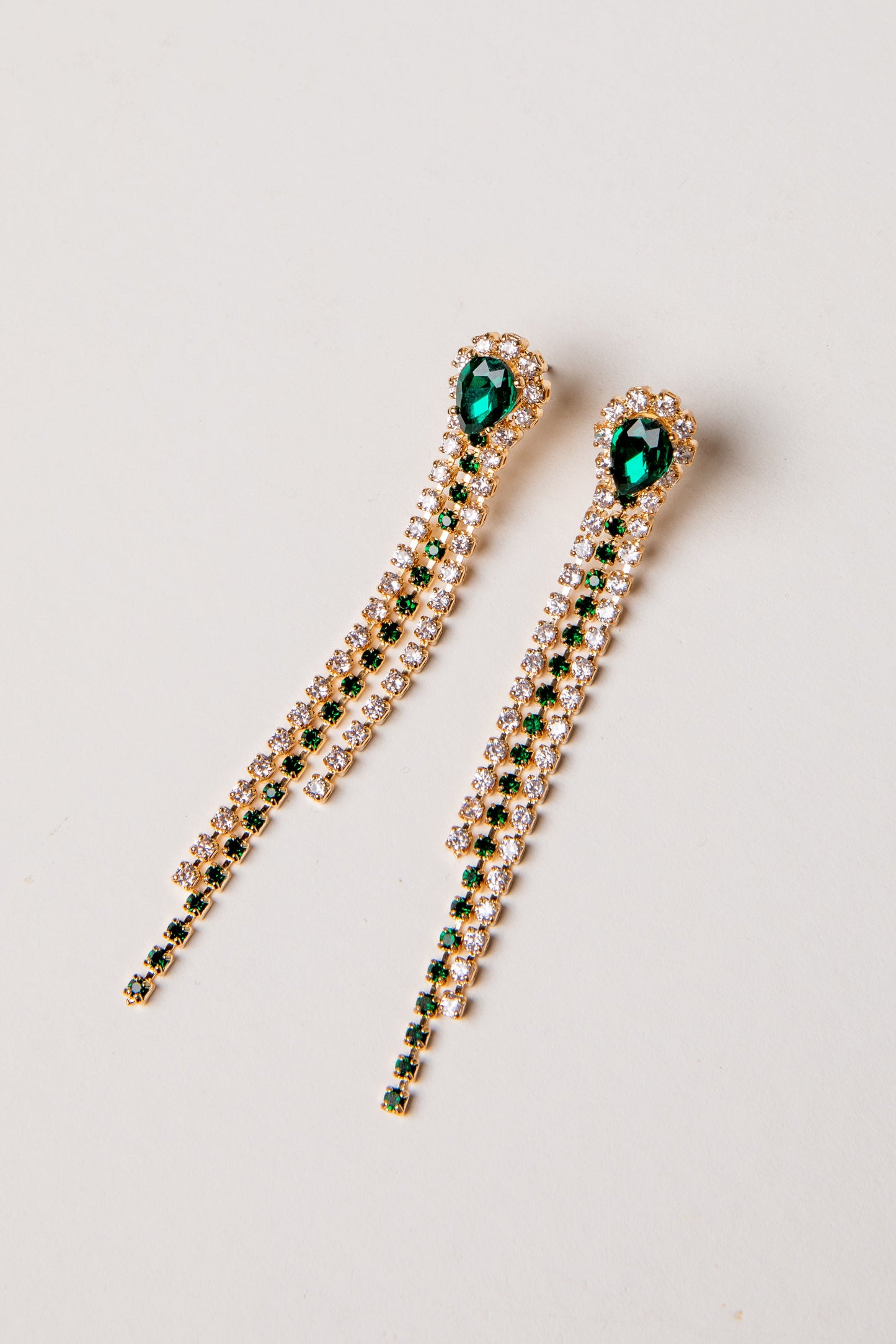 Caroline Green Rhinestone Chain Drop Earrings