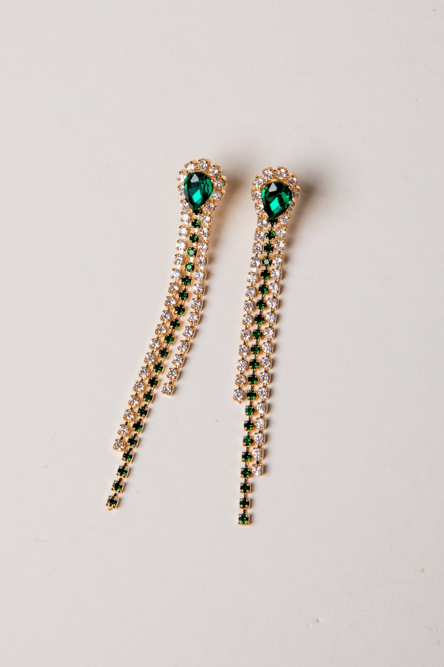 Caroline Green Rhinestone Chain Drop Earrings