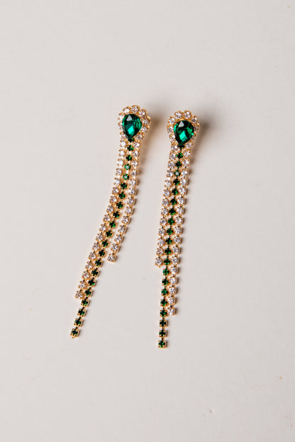 Caroline Green Rhinestone Chain Drop Earrings