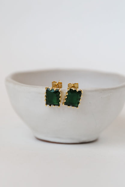 Brielle Hunter Green Gemstone Stud Earrings