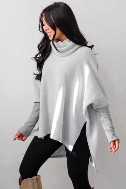 Cozy Weekends Heather Olive Soft Knit Cowl Neck Top - DOORBUSTER