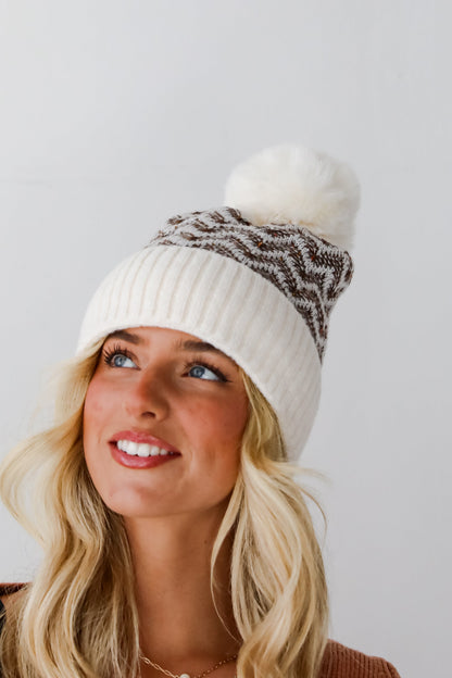 Alpine Poise Ivory Pom Pom Beanie - DOORBUSTER