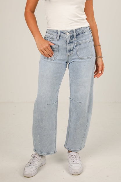 Brynne Light Wash High-Rise Barrel Jeans