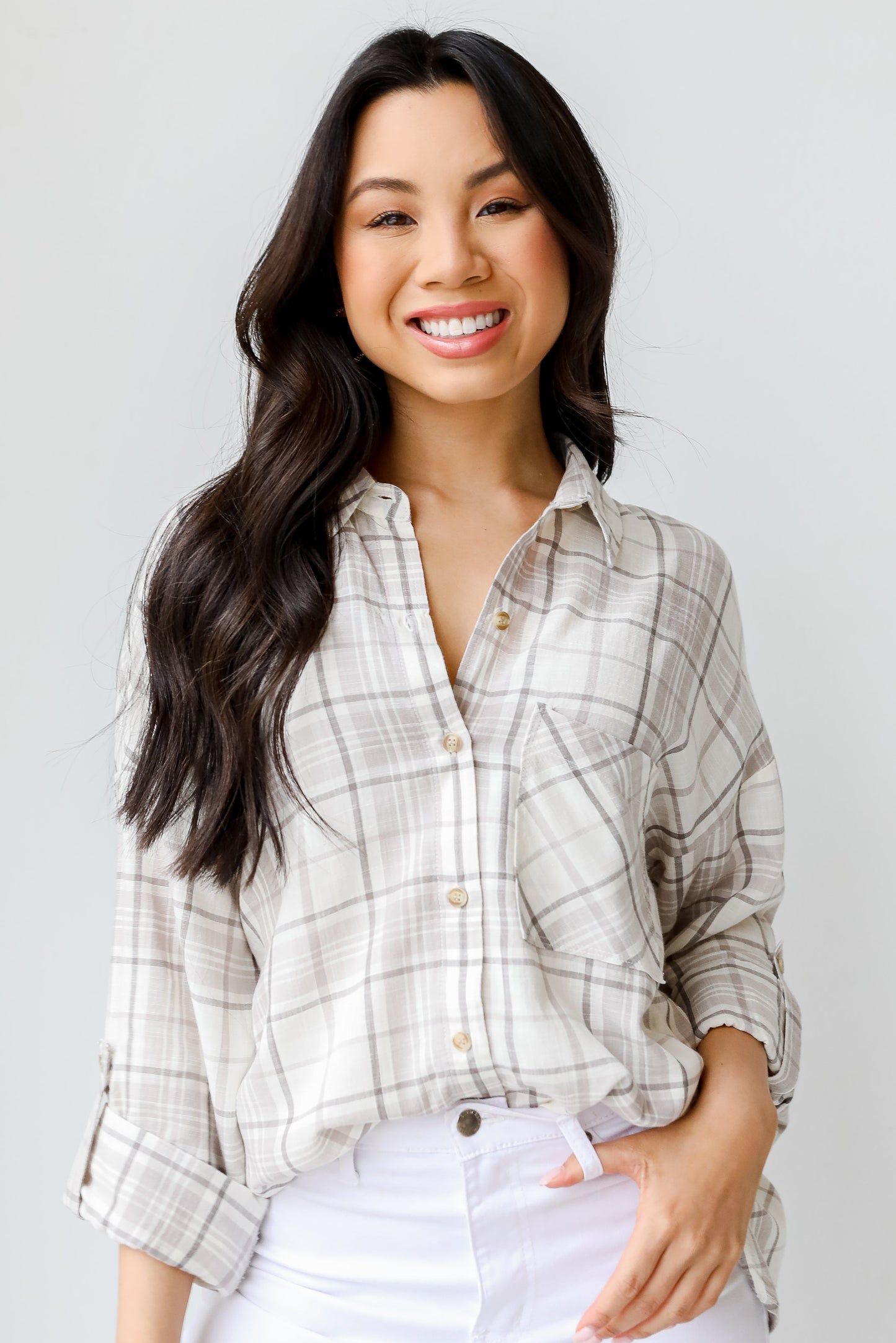 Easy To See Plaid Button-Up Blouse