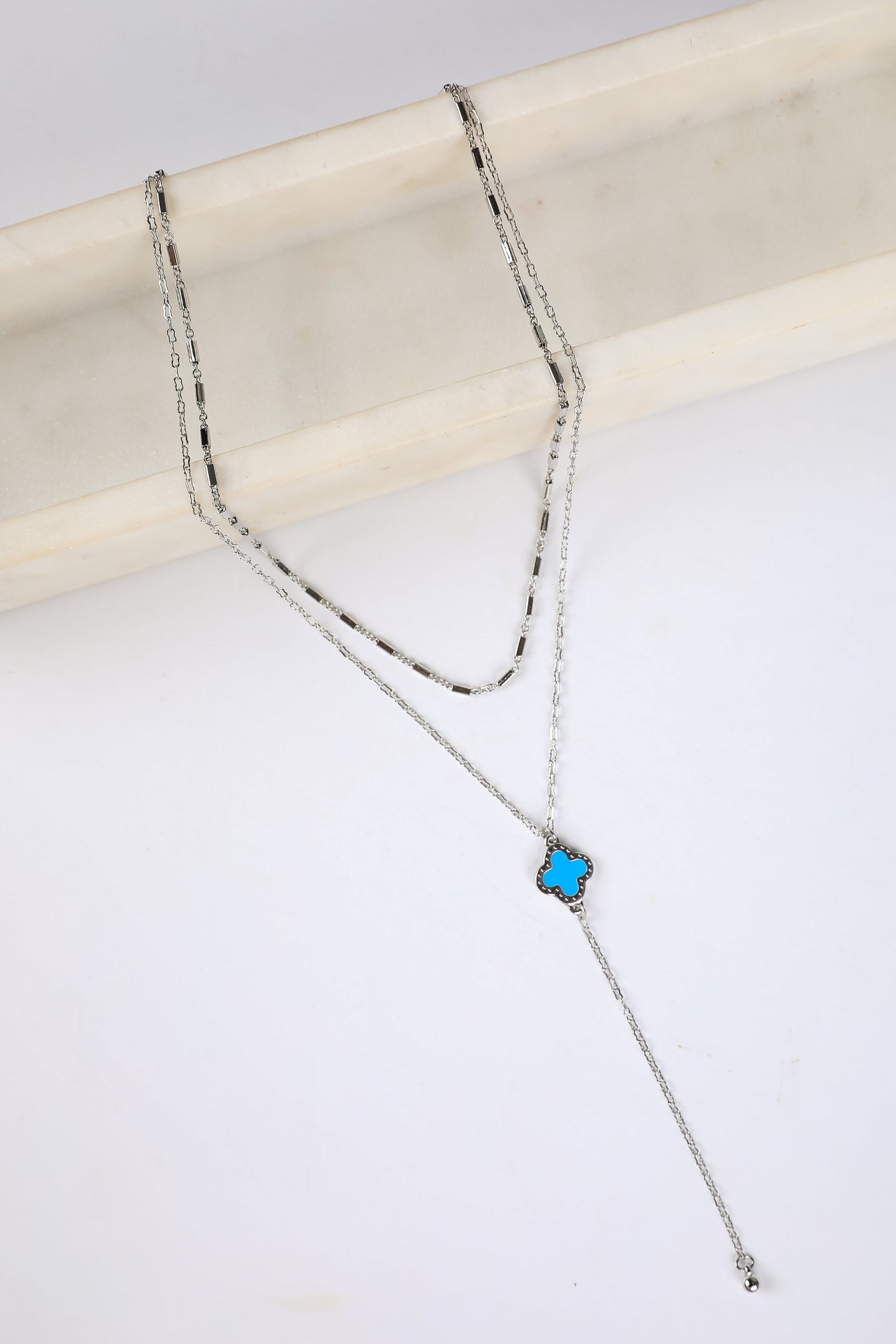 Bridget Turquoise Quatrefoil Charm Layered Necklace