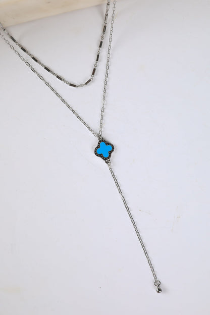 Bridget Turquoise Quatrefoil Charm Layered Necklace