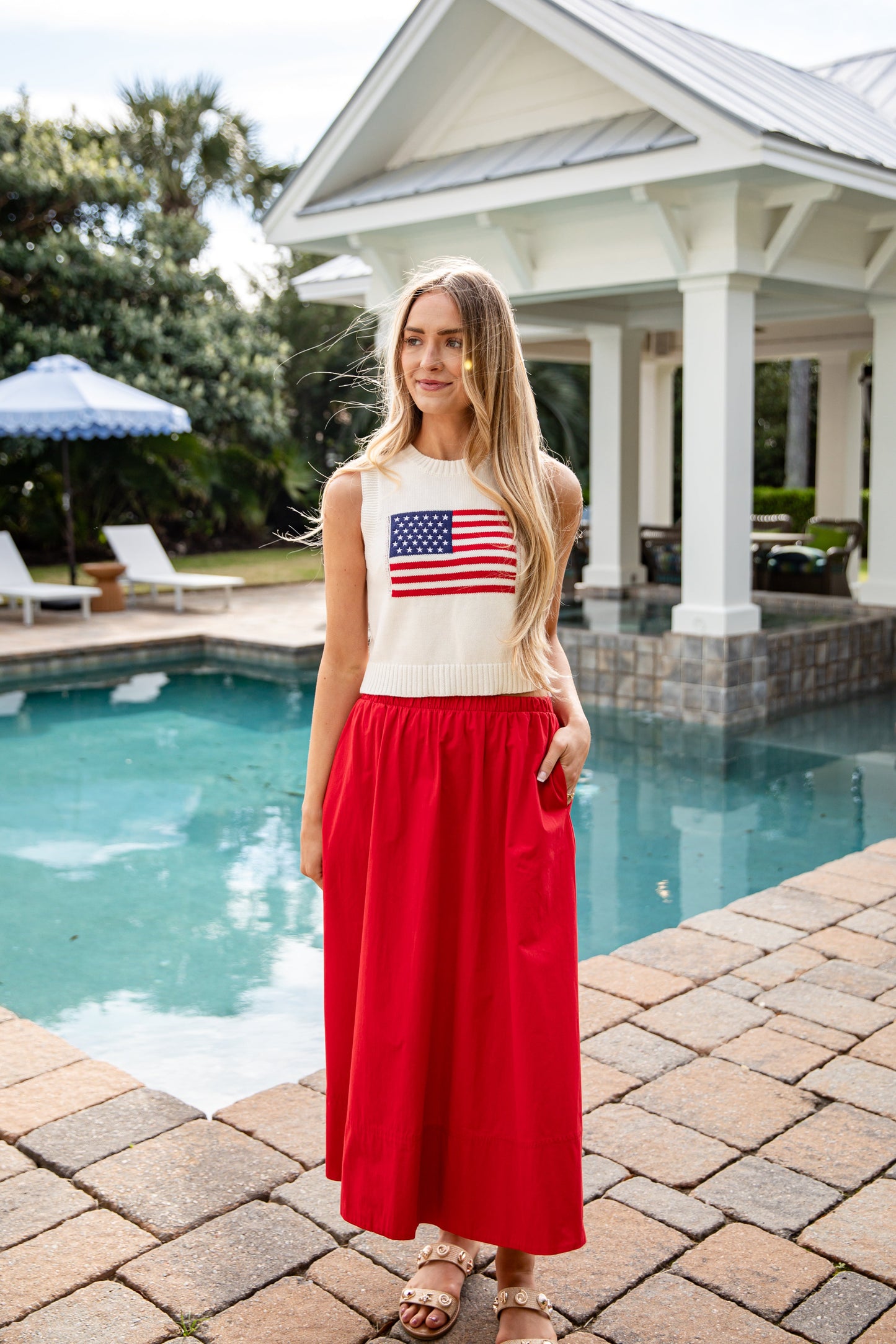 American Nights White Flag Knit Tank