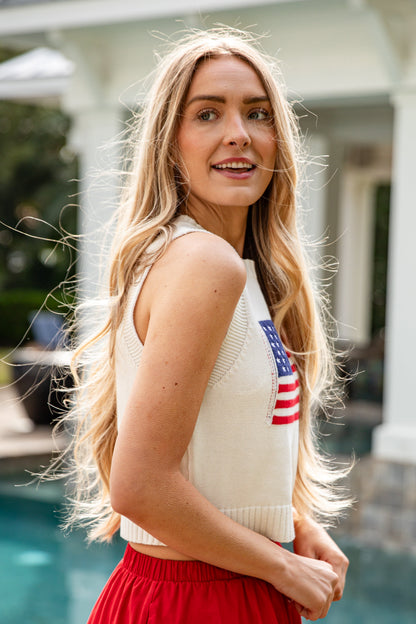 American Nights White Flag Knit Tank