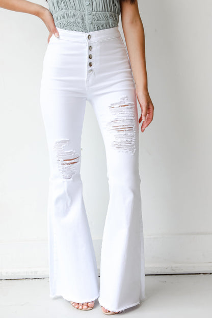 All That And More White Distressed Flare Jeans