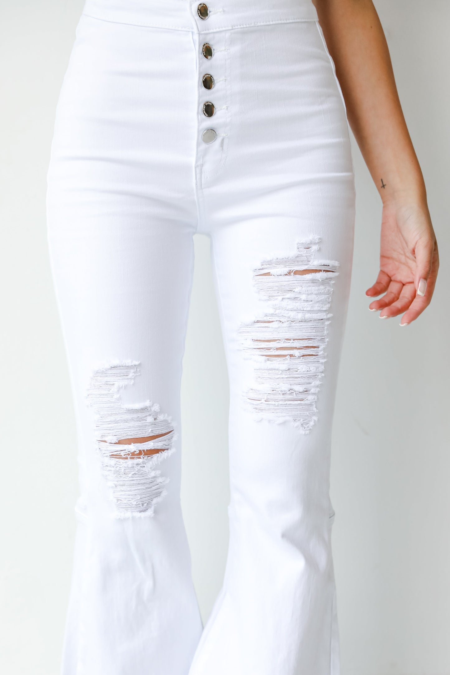 All That And More White Distressed Flare Jeans
