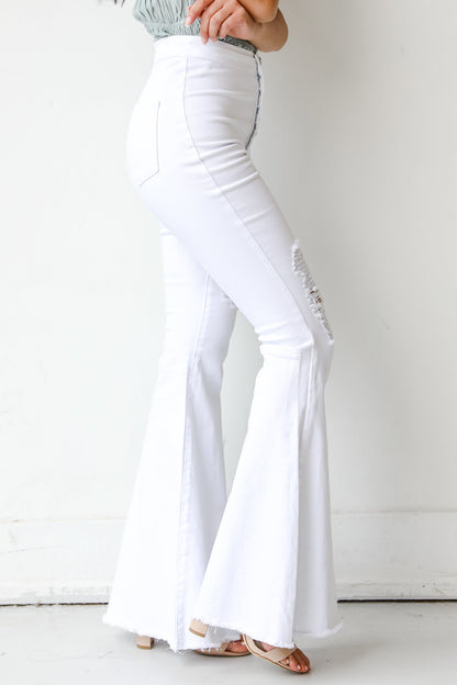 All That And More White Distressed Flare Jeans